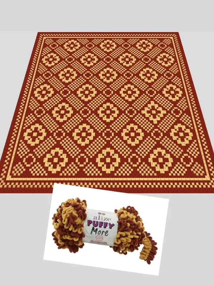 Loop yarn Finger knitted Rhombus Mosaic blanket pattern