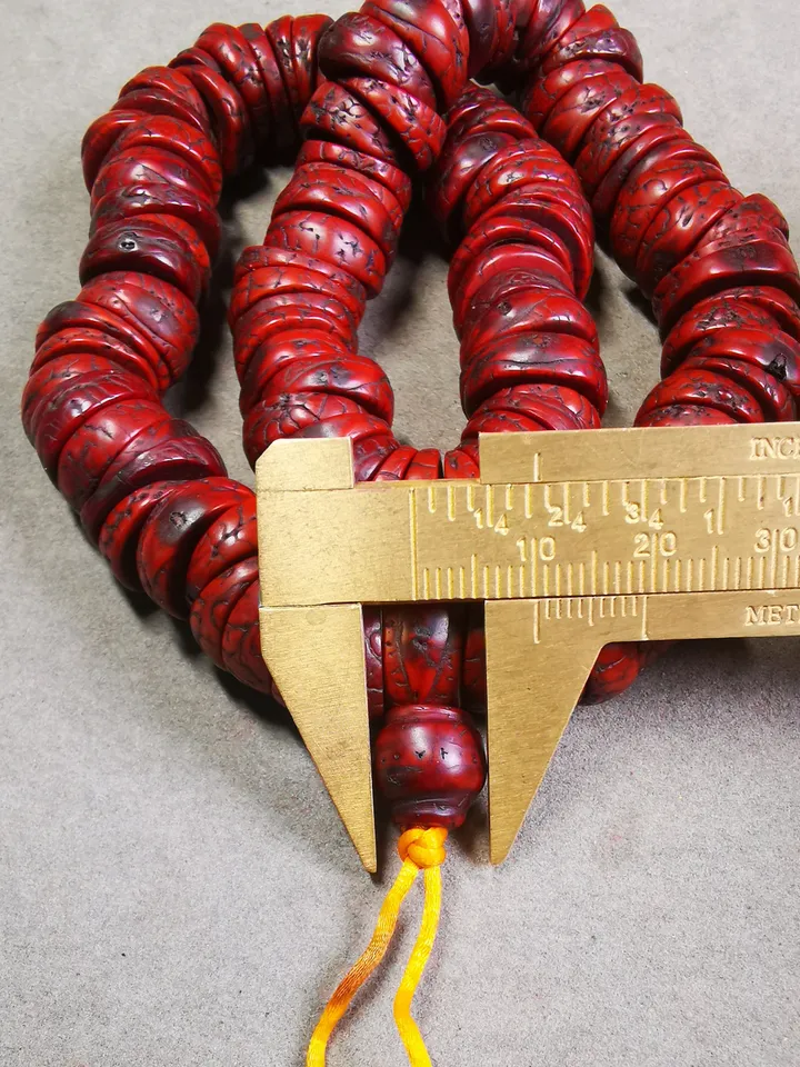 Gandhanra Antique 108 Bodhi Bead Mala,Old Prayer Beads Necklace,Miter Cut 15mm