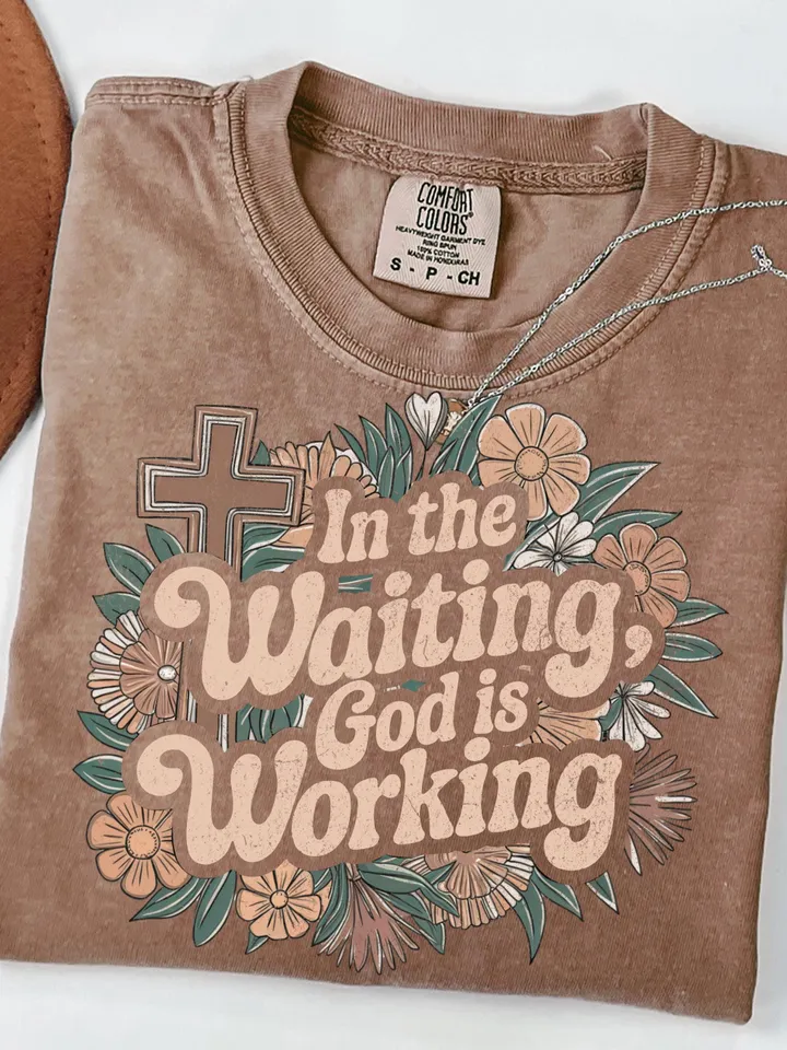 Boho Foral Christian PNG, Christian Sublimation Designs, Wildflower Png, Bible Verse Png, Instant DIGITAL In the Waiting, God is Working Png