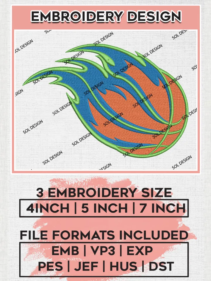 NBA Florida Flame Team Ball Logo Wordmark Embroidery Designs, NBA G League Team Embroidery Files, Basketball Machine Embroidery Designs, NBA Florida Flame Team Logo, Sport Machine Embroidery Design, Digital Download