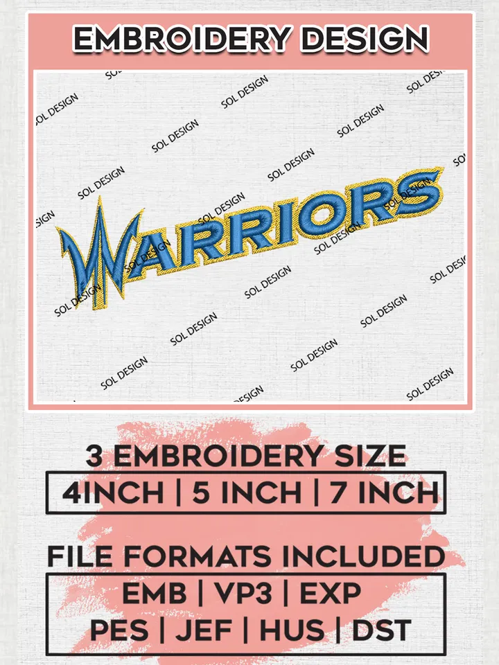 NBA G League Warriors Team Word Logo Embroidery Designs, NBA G League Team Embroidery Files, Basketball Machine Embroidery Designs, NBA Santa Cruz Warriors Team Logo, Sport Machine Embroidery Design, Digital Download