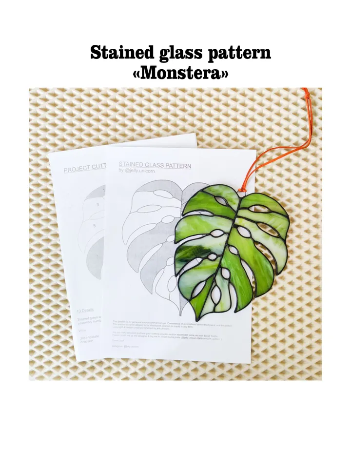 Digital stained glass monstera pattern
