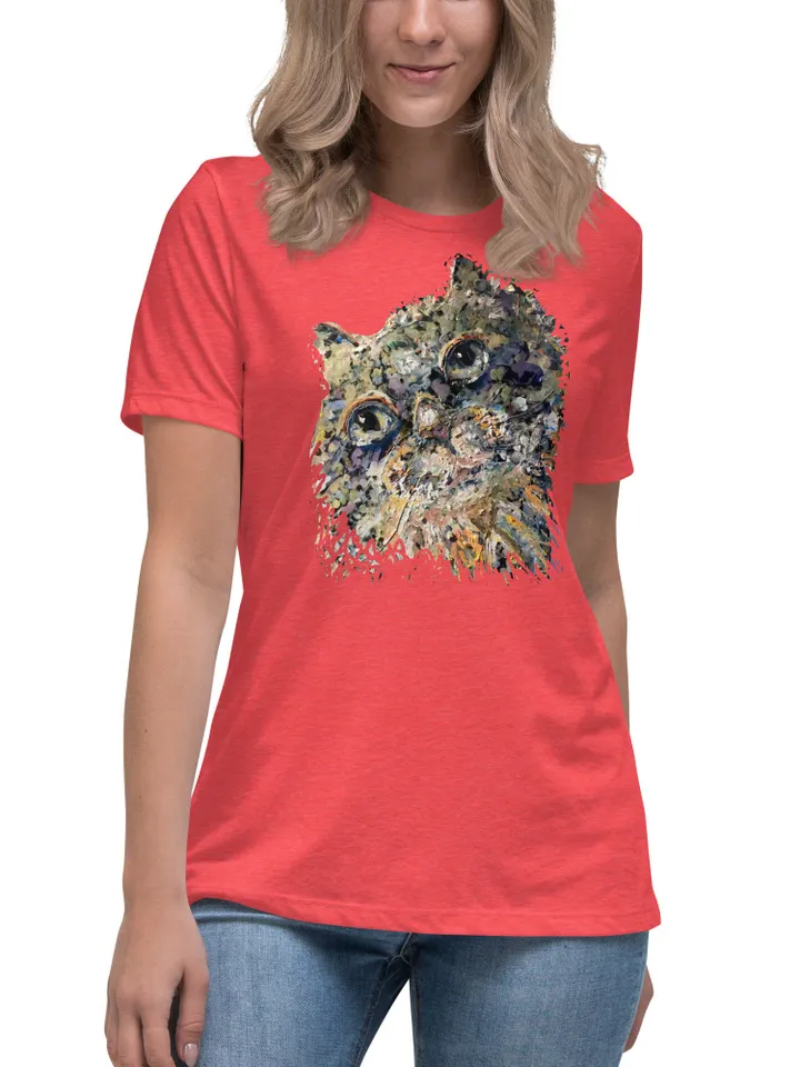 Dreamy cat Women's Relaxed T-Shirt,designer cat t shirts,cat wearable gifts,unique handmade shirts,cat lovers gifts,women special wear gift