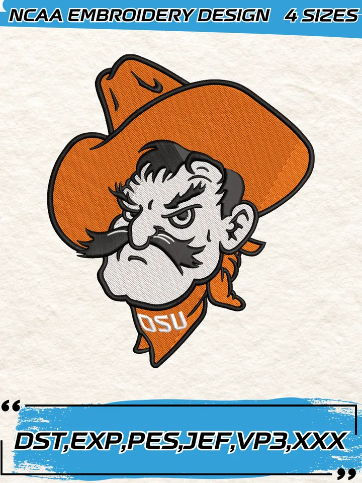 Oklahoma State Cowboys Embroidery Designs,NCAA Logo Embroidery Design,Machine Embroidery Design File,4 Sizes, Digital Download