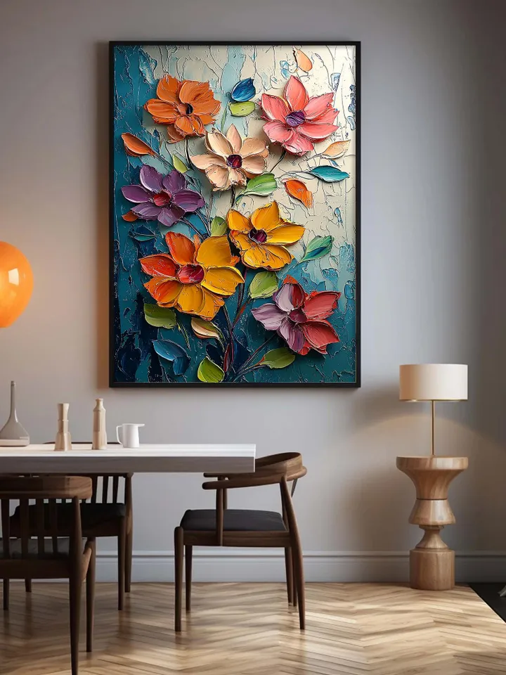 Large Impasto Floral Painting, Textured 3D Flower Artwork, Colorful Original Art, Wall Art Decor, Modern Abstract Flowers,Home Office Decor