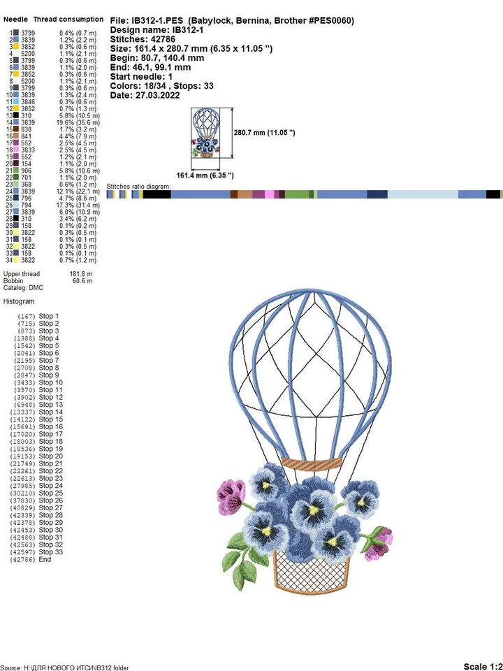 Air balloon with 3Dflowers Machine embroidery design digital embroidery pattern home and clothing décor embroidery motif 3Dembroidery design