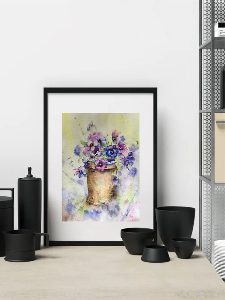 Pansies Painting Original Flowers Wall Art Floral Watercolor Pansies Art