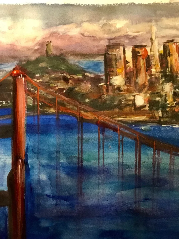 San Francisco painting,original watercolour painting wall art,cityscape painting,american town’s painting,California painting,USA painting.