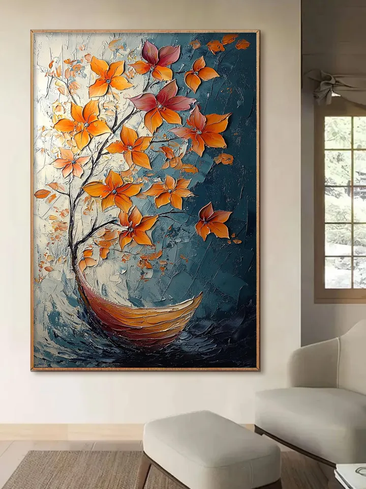 Large Impasto Floral Painting, Textured 3D Flower Artwork, Colorful Original Art, Wall Art Decor, Modern Abstract Flowers,Home Office Decor