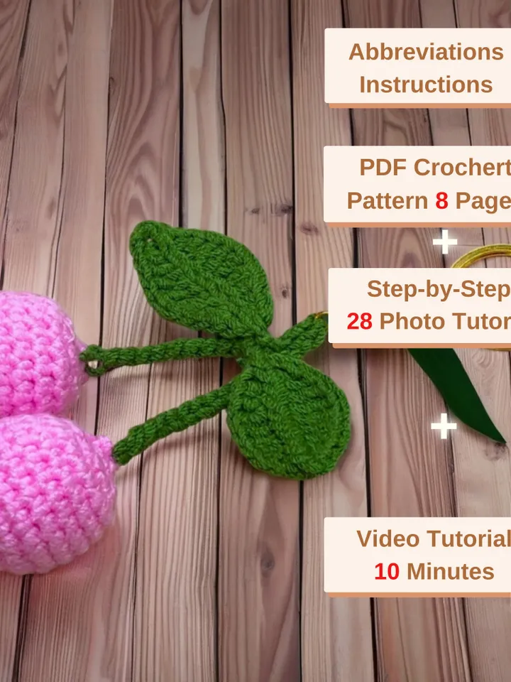 Crochet Cherry Keychain PDF Pattern โ Amigurumi Fruit Keyring Tutorial โ DIY Cute Handmade Yarn Key Chain Digital Download