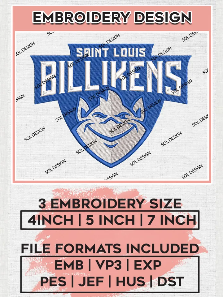 Saint Louis Billikens College Football Team Logo Embroidery Design Files, NCAA Saint Louis Billikens Machine Embroidery, NCAA Teams, 3 sizes, NCAA Machine embroidery designs, Digital Download