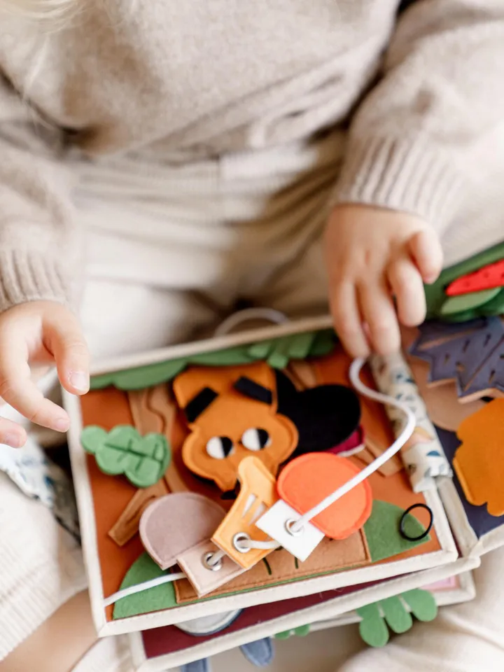 Fabric Montessori Quiet Book with Forest Animals, Handmade Felt Baby Toy, Educational Baby Woodland Gift, Interactive Books, Kinderkrama
