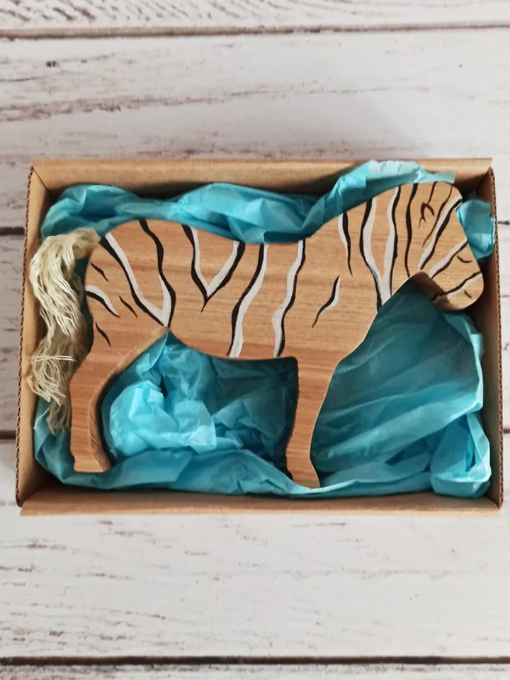 Wooden toy animals, safari animals zebra, Montessori baby toys, first toy