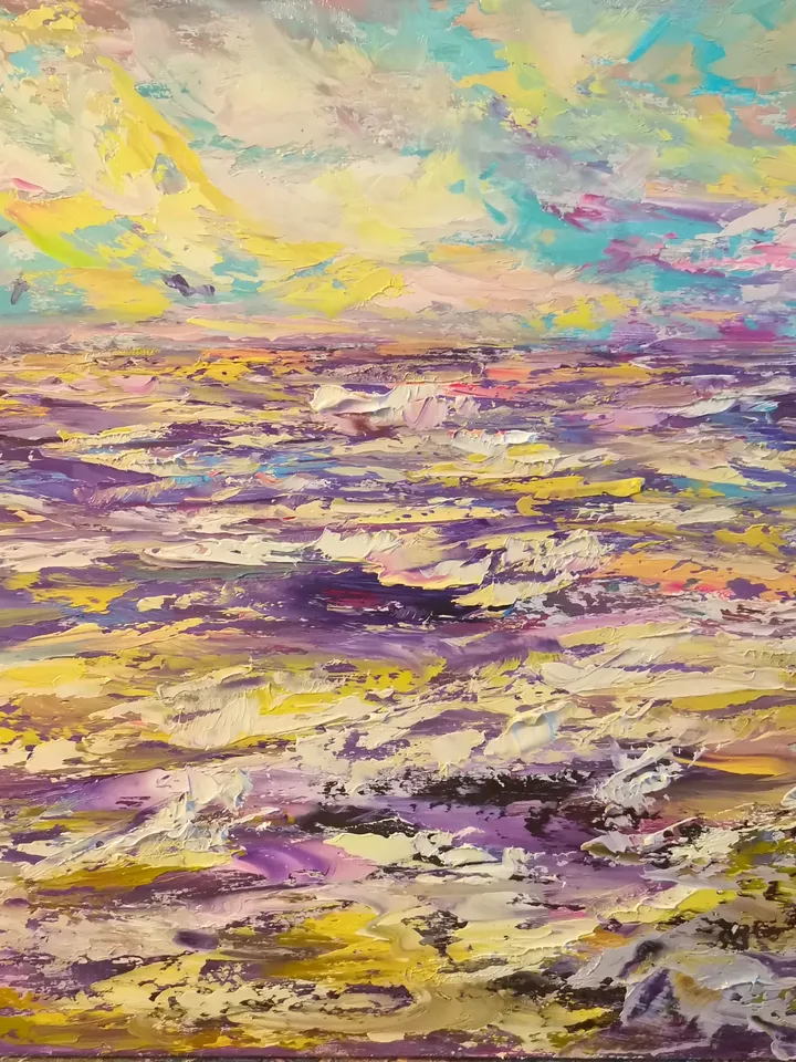 Hawaii Island Sea Sunset Original Art Oil Painting Rocks Gull Artist Svinar Oksana
