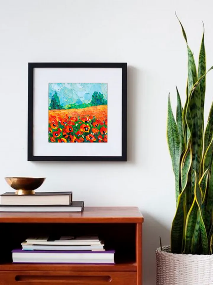 Poppy Field Painting Meadow Painting Original Impasto Oil Painting 6x6 Wildflower Landscape Painting Tuscany Painting Wall Decor Gift by ArtFromVictoria