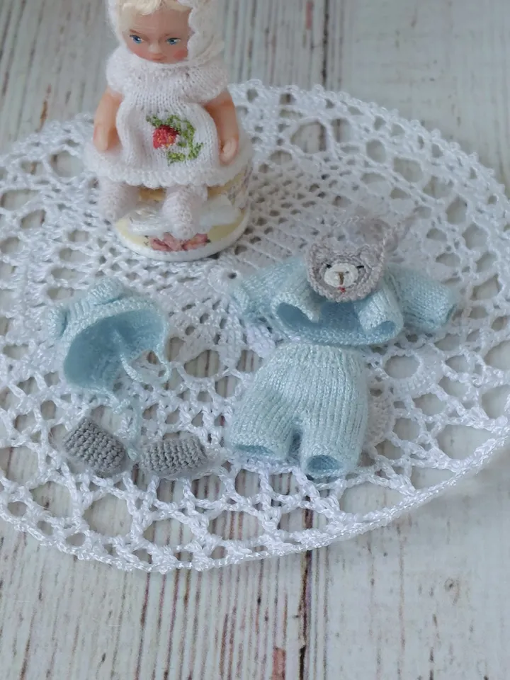 Handmade 2 inch miniature doll with two sets of clothes. Micro doll for dollhouse.