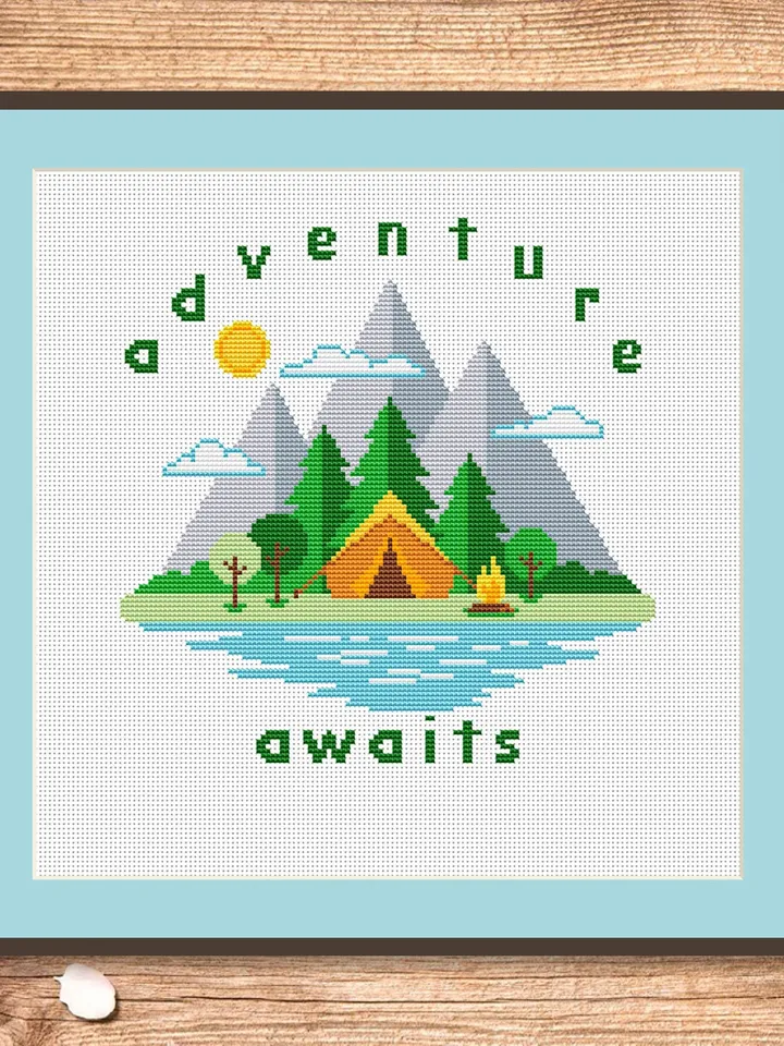Adventure Awaits Cross Stitch Pattern, Travel Cross Stitch, Embroidery Adventure Awaits, Travel Pattern, Modern Cross Stitch #trl013