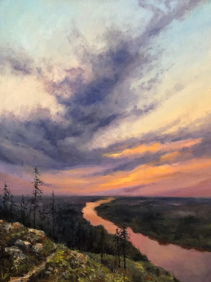 Sunset Oil Painting Original Art Sunset Landscape Painting