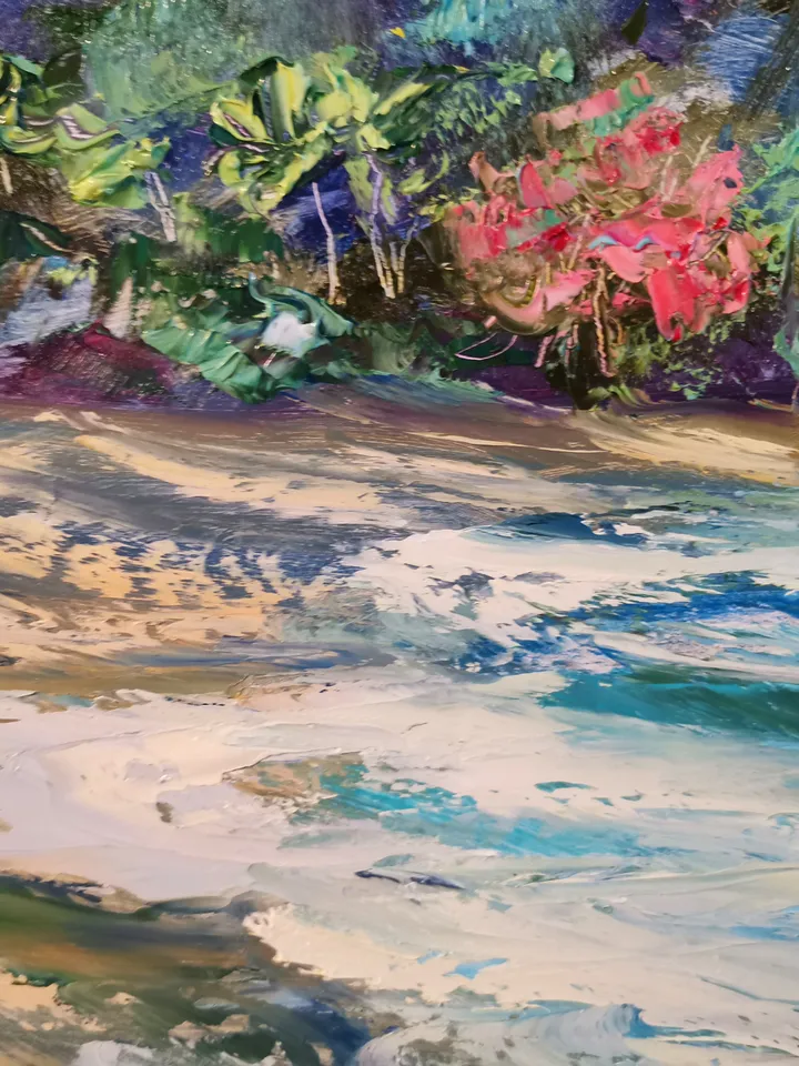 Palm Trees Ocean Mountains Sea Painting Original Oil Art Artist Svinar Oksana