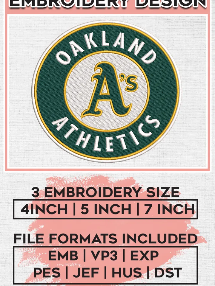 MLB Oakland Athletics Round Team Logo Embroidery Design, MLB Oakland Athletics Embroidery files, Baseball Team, Athletics Design, Digital Download