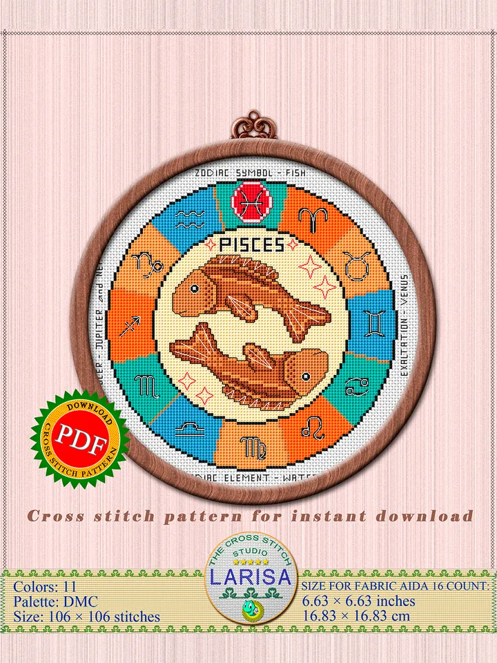 Pisces Cross Stitch Pattern | Pisces Zodiac Sign