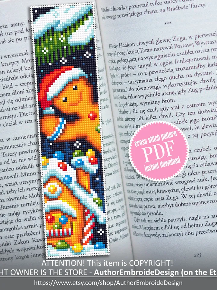 Christmas bookmark cross stitch pattern PDF download Holiday handmade bookmark Gingerbread house cross stitch chart Merry Christmas #B55