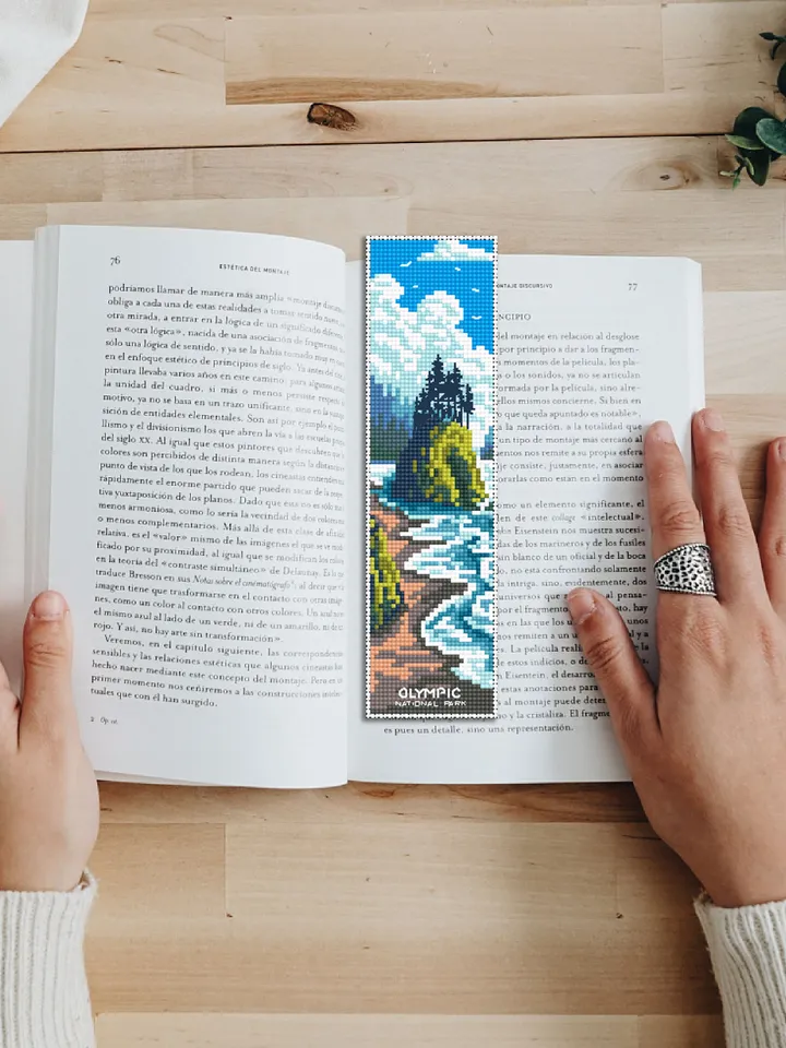 Olympic National park bookmark cross stitch pattern PDF download Nature cross stitch chart, Digital bookmark pattern PDF, Ocean waves #B182