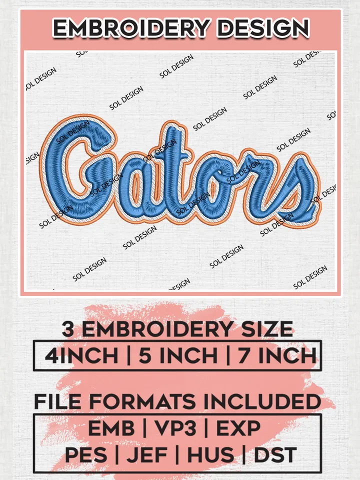 NCAA Gators Team Word Logo Embroidery Design Files, NCAA Florida Gators Machine Embroidery, NCAA Teams, 3 sizes, NCAA Machine embroidery designs, Digital Download