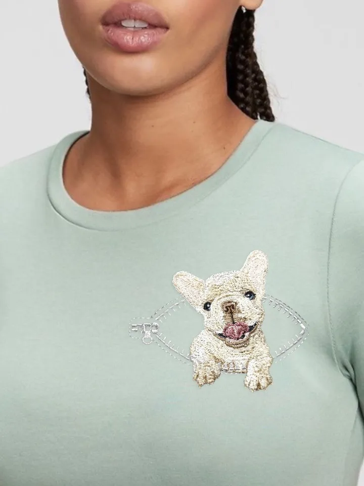 French bulldog in a zipper pocket Miniature realistic machine embroidery design Pet design Dog realistic pattern bulldog embroidery pattern