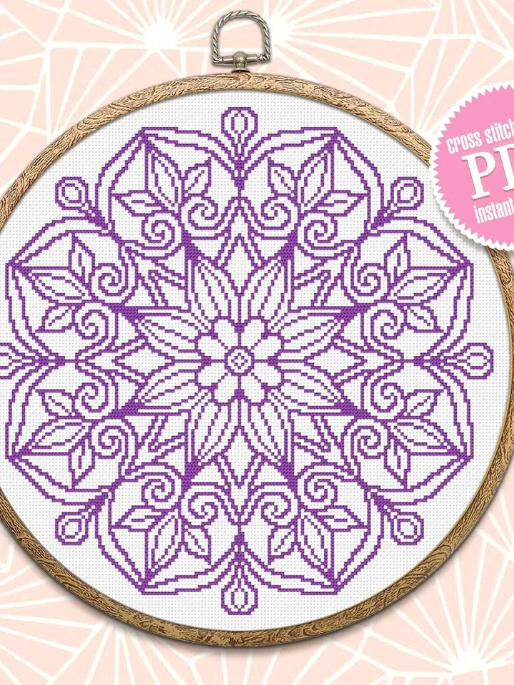 Mandala cross stitch pattern download PDF Easy mandala ornament embroidery PDF Monochrome cross stitch Floral ornament cross stitch #M139