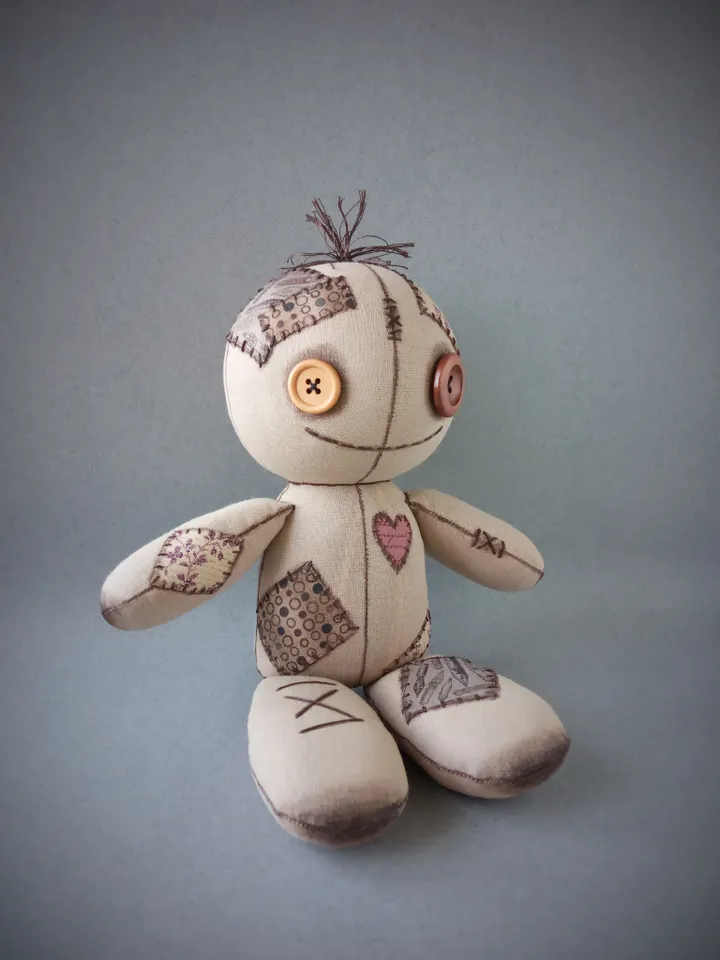 Handmade Doll With Button Eyes - Brown
