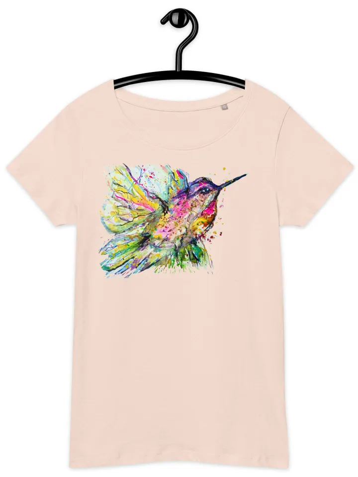 Hummingbirds Women’s basic organic t-shirt made with my original watercolour painting,birds t shirt gifts,unique artistic t shirts.