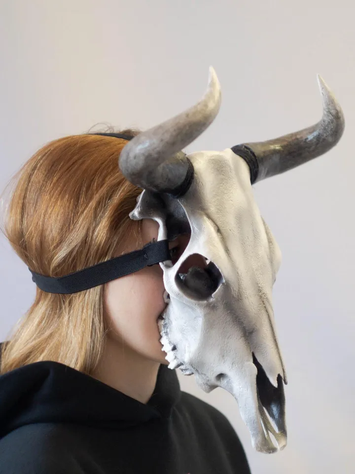 Bull Skull Mask, Devil horns, Realistic Skull Mask, tribal headpiece, Headpiece skull, ritual mask, pagan headdress, skull costume mask