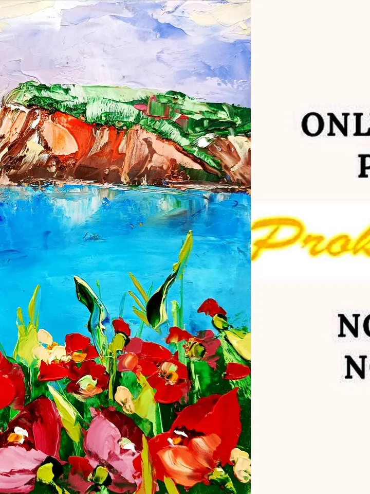 Poppy Painting Tuscany Original Art Seascape Oil Painting Impasto Small Artwork 8х8 Tuscan Serenity Original Gifts Impasto Oil Painting