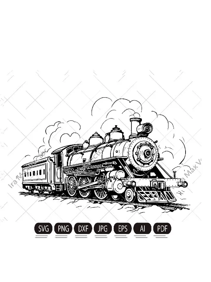 Steam locomotive retro vector,Old train svg,Locomotive svg,Locomotive in the forest, Vintage transport old train,Train retro SVG PNG