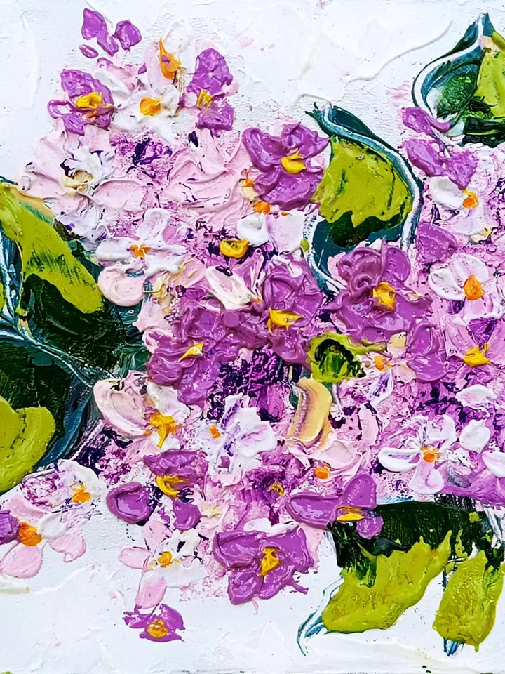 Lilac Painting Cornflower Original Art Impasto Oil Painting 4x4 Impasto Lilac Wall Art Floral Meadow Painting Field