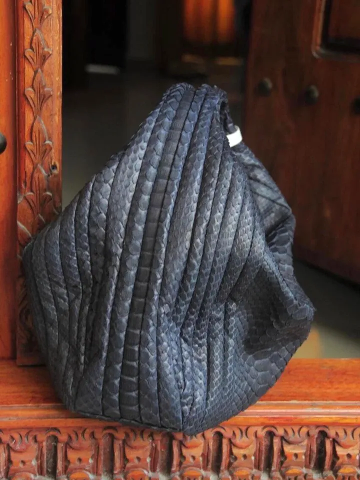 Medium Soft Hobo Classy Sport Woman Stitched Bag | Purse Genuine Python Skin | Dewi blue Big Elegant Leather Designer Soft Bag Snake |