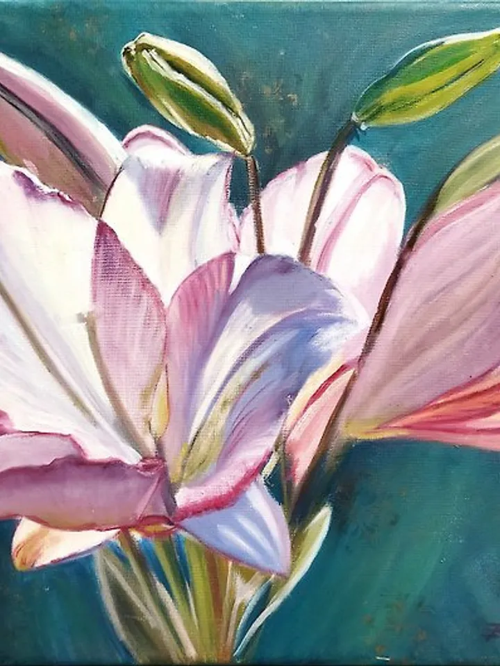 Original oil painting on canvas of Lilies, 40*60 cm