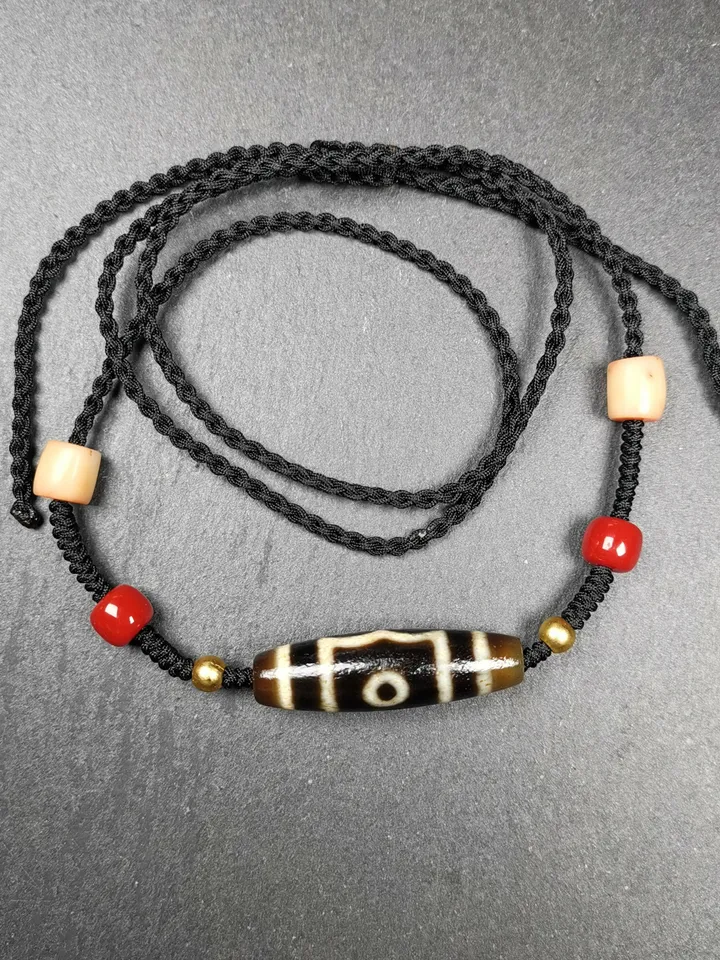 Gandhanra Vintage Tibetan 3 Eyes Dzi Bead Amulet,Protection Jewelry for Good Fortune