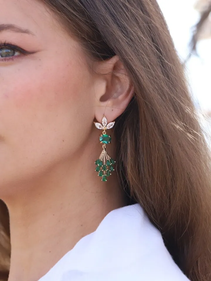 Art Deco Wedding Earrings, Emerald Green Boho Bridal Earrings, Swarovski Crystal Statement Wedding Earrings, Gatsby Earrings, Bridal Jewelry