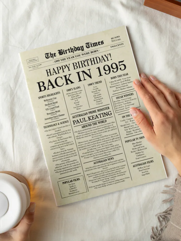 1995 AUSTRALIA, 30th birthday newspaper print Australian, 1995 birthday poster INSTANT DOWNLOAD, 30 years ago back in 1995 print for Aussie