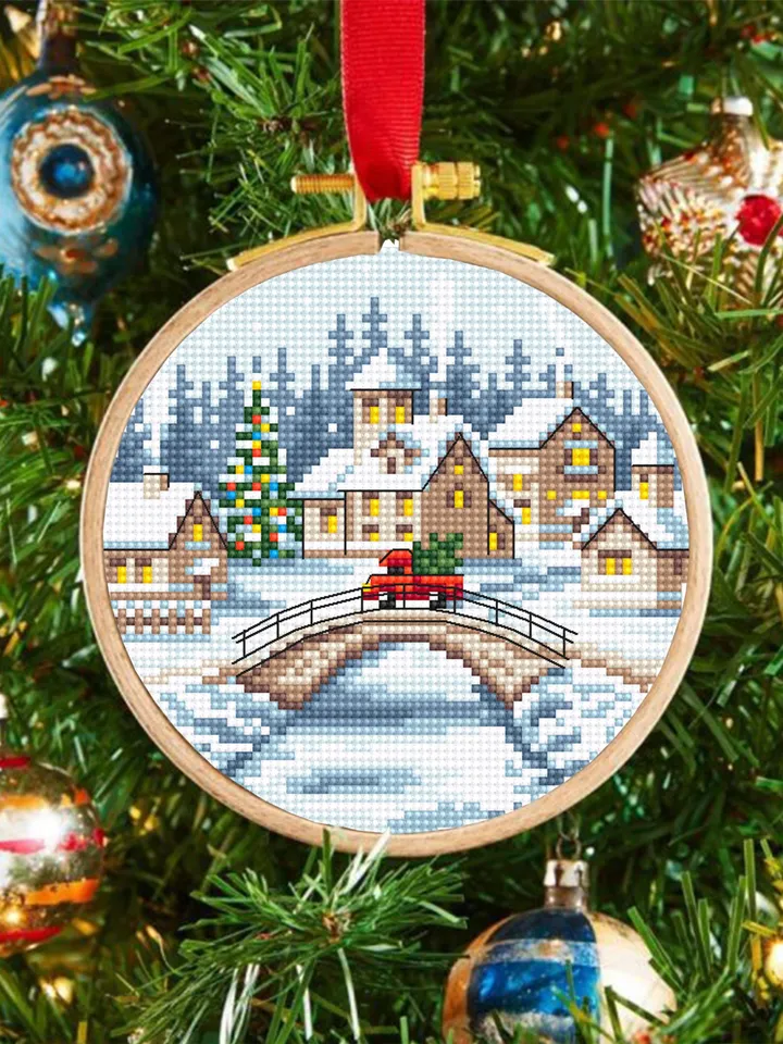 Christmas village cross stitch pattern PDF download Winter landscape cross stitch chart, Christmas pattern digital PDF, Snow landscape #N183