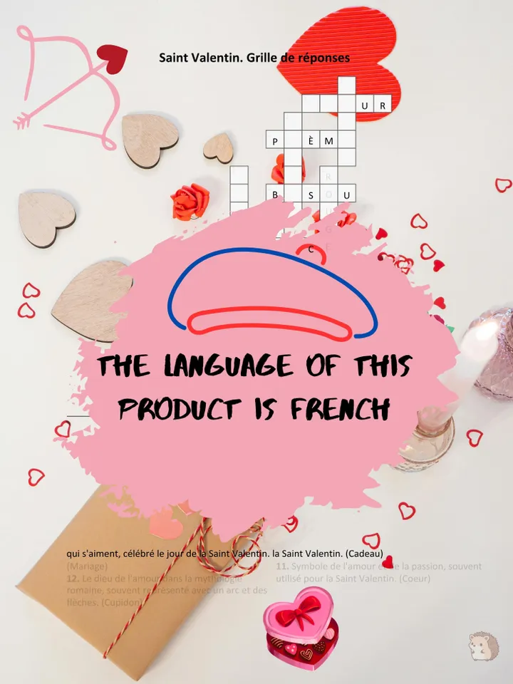 Crossword Puzzle Printable Valentine's Day in French