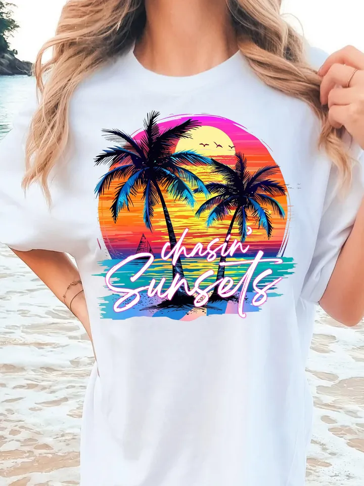 Chasing Sunsets png, Beach png, Retro Summer png, Retro png, Summer png, Trendy png, Sublimation Designs, Summer T Shirt Png Design