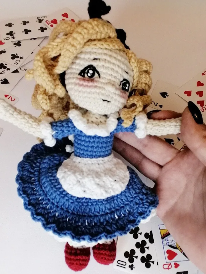 PDF Pattern Alice in Wonderland doll, Amigurumi doll Alice, Pattern crocheted doll with hair, Pattern Amigurumi doll, Alice's Adventures