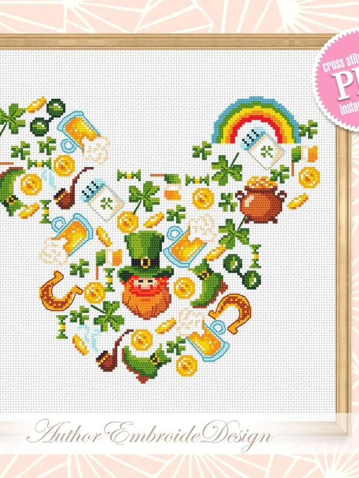 Sampler St Patrick Day cross stitch pattern download PDF Mouse Silhouette cross stitch, Irish pattern digital PDF, Saint Patrick design #T25
