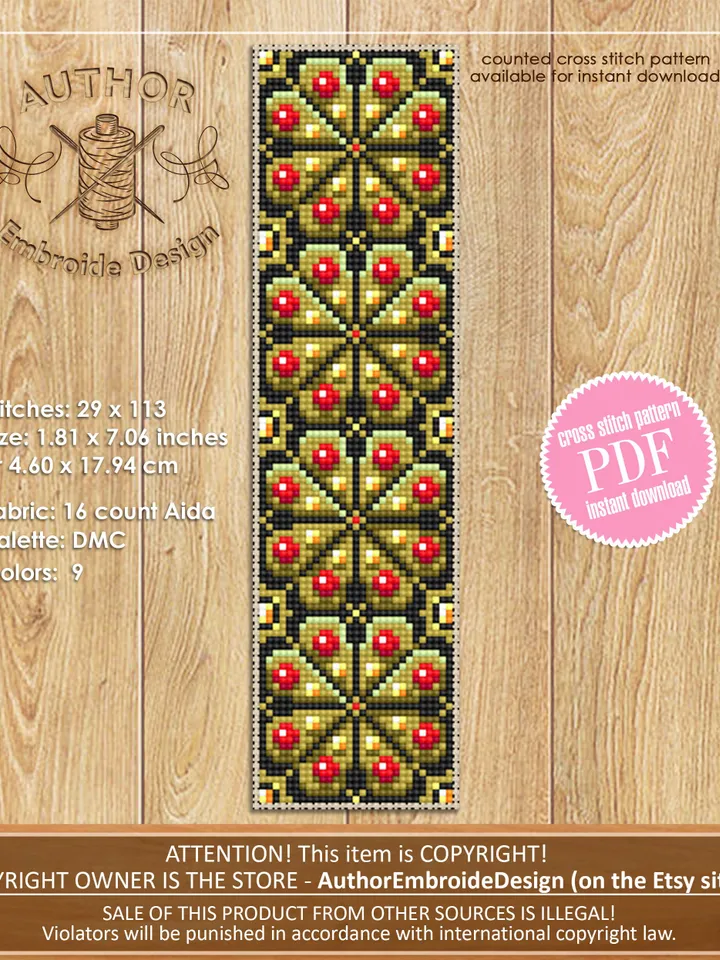 Floral Bookmark cross stitch pattern PDF download Floral ornament cross stitch, Handmade bookmark pattern digital PDF, Book lover gift #B135