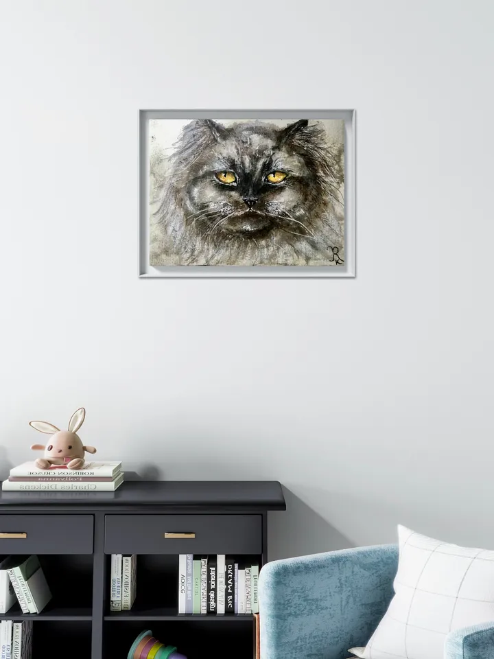Black Persian cat painting,original watercolor painting,cat original painting,animals wall art,cat lovers gift,home decor wall art.