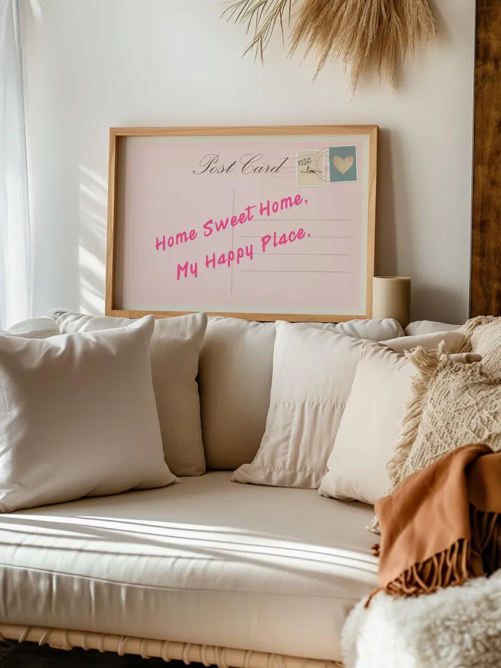 Home Sweet Home My Happy Place Vintage Post Card Poster Trendy Horizontal Print Apartment Wall Art Cute Girly Retro Wall Art Digital print