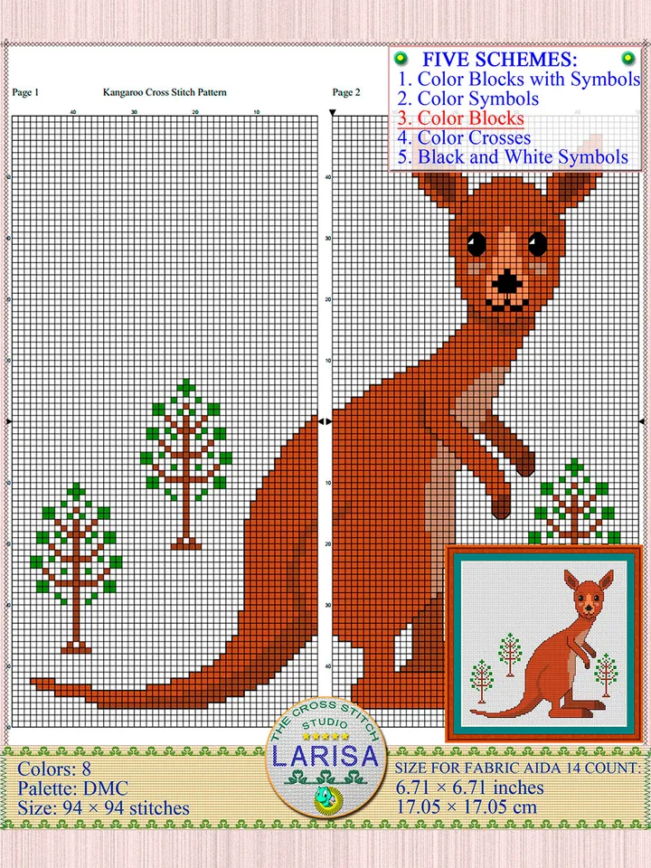 Kangaroo Cross Stitch Pattern | Cute Kangaroo Cub Chart